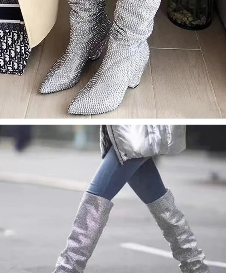 Heeled boots with glittering rhinestones - Daisy