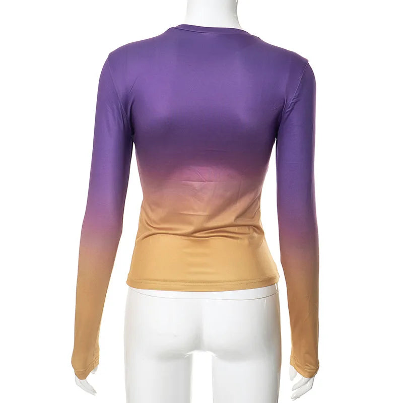 חולצת סתיו דקה שרוולים ארוכים בעיצוב אומברה צבעים - סייאנה