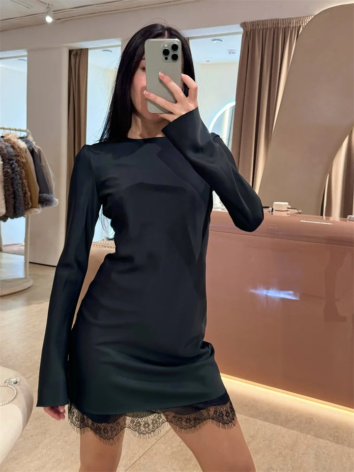 Lace-designed satin mini dress - Noral