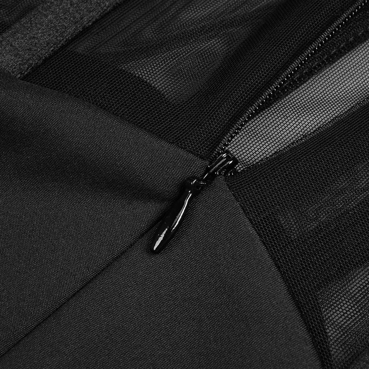 Maxi dress with a slit design and a mesh bodice with a diamond buckle - AMOR