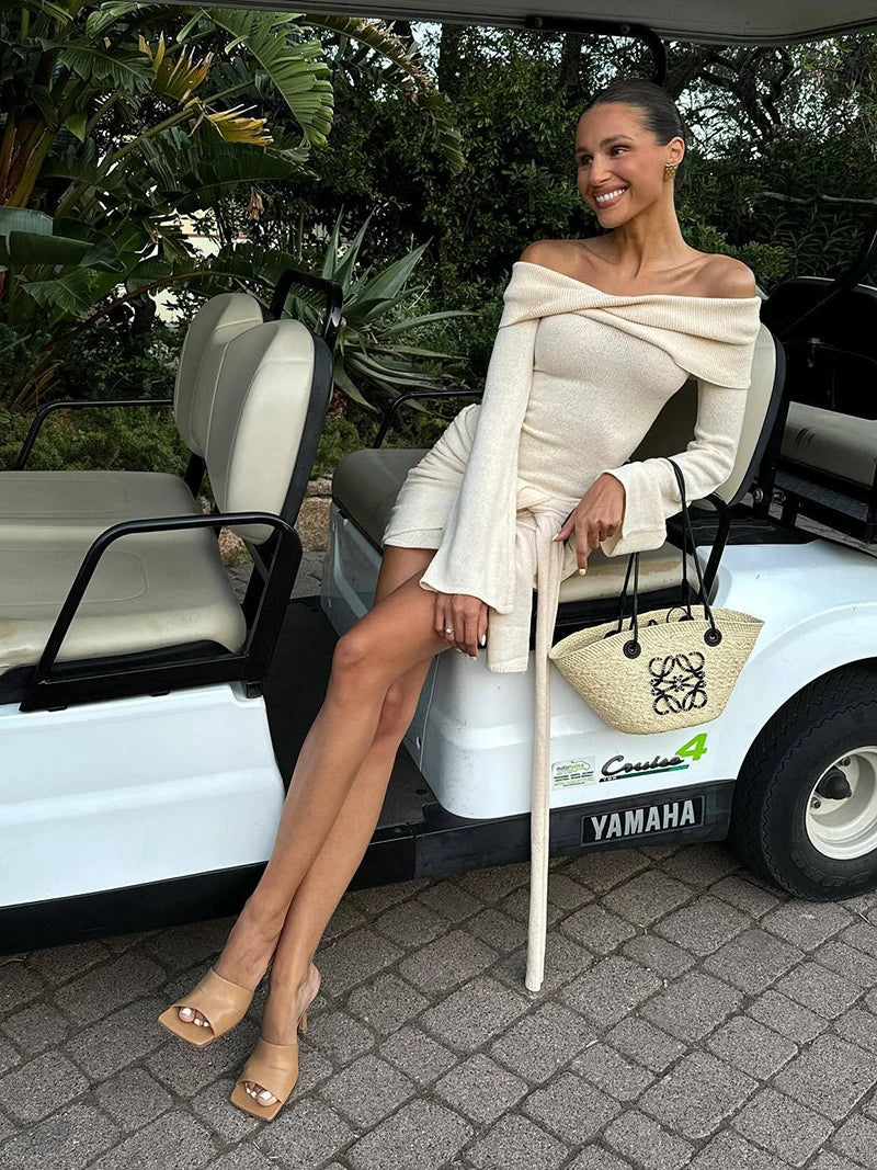 שמלת מיני סרוגה בעיצוב קשירה כתפים חשופות - קארין