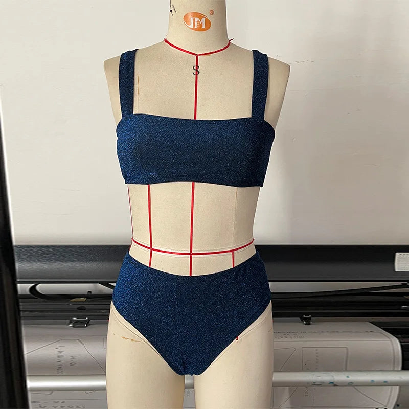 בגד ים ביקיני נצנצים תחתון גזרה גבוהה - שירלי