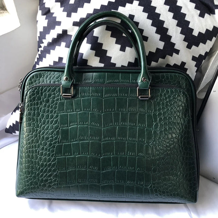 Leather bag with crocodile design