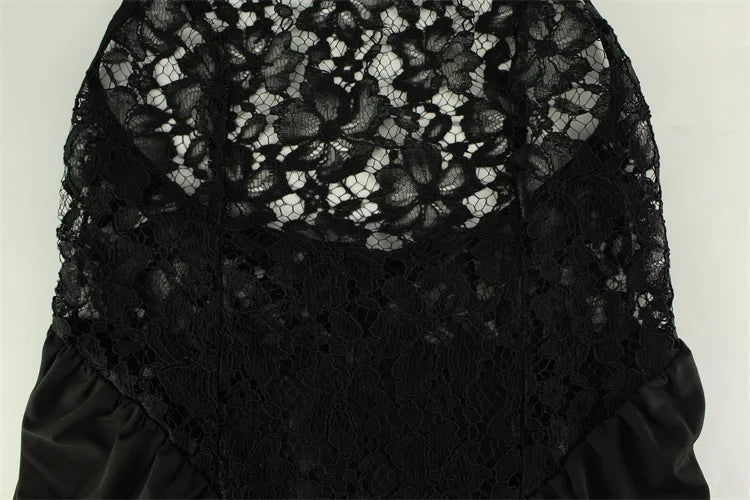 שמלת מקסי מקסי קולר בעיצוב תחרה ללא תחתית גב פתוח - Eliza