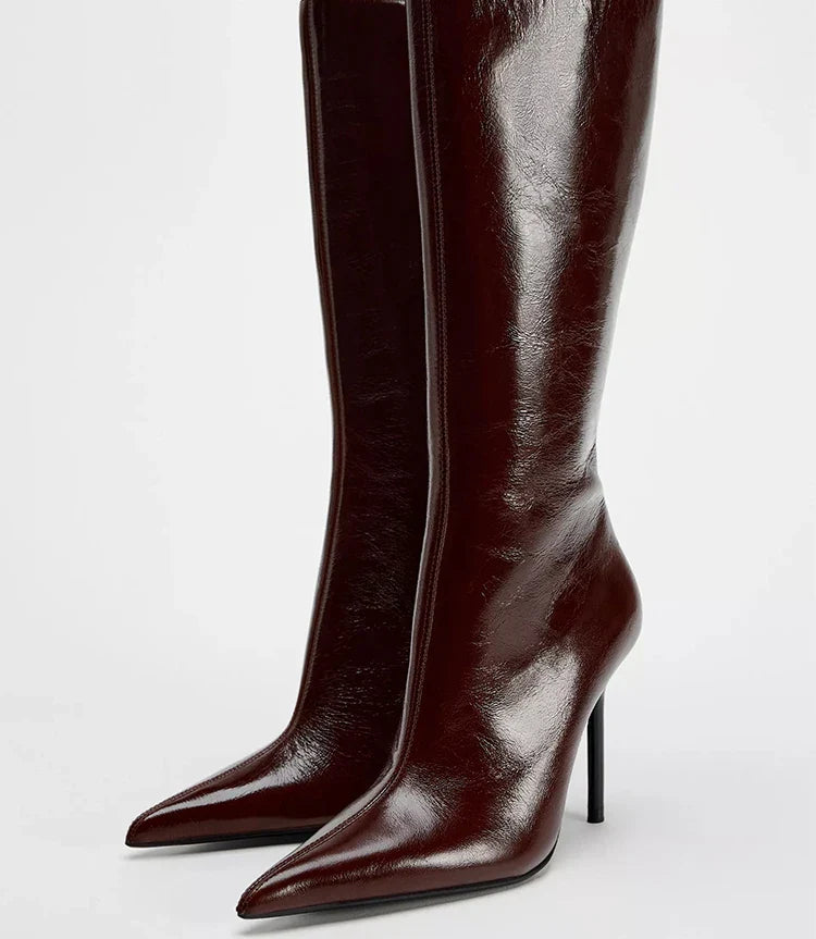 מגפי עקב שפיץ גבוהים דמוי עור - Juliette