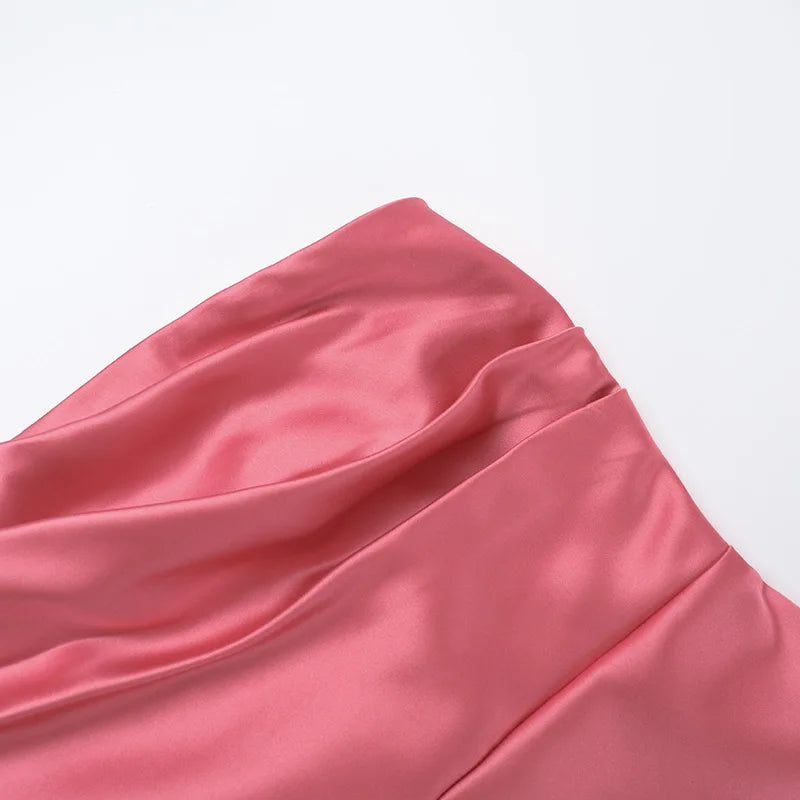 שמלת מקסי סטרפלס סאטן בעיצוב קיפולים - רוזה