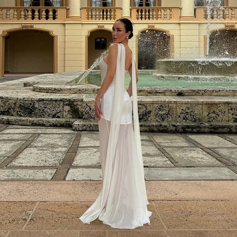 שמלת מקסי כתפייה אחת בעיצוב שיפון - מלאניה