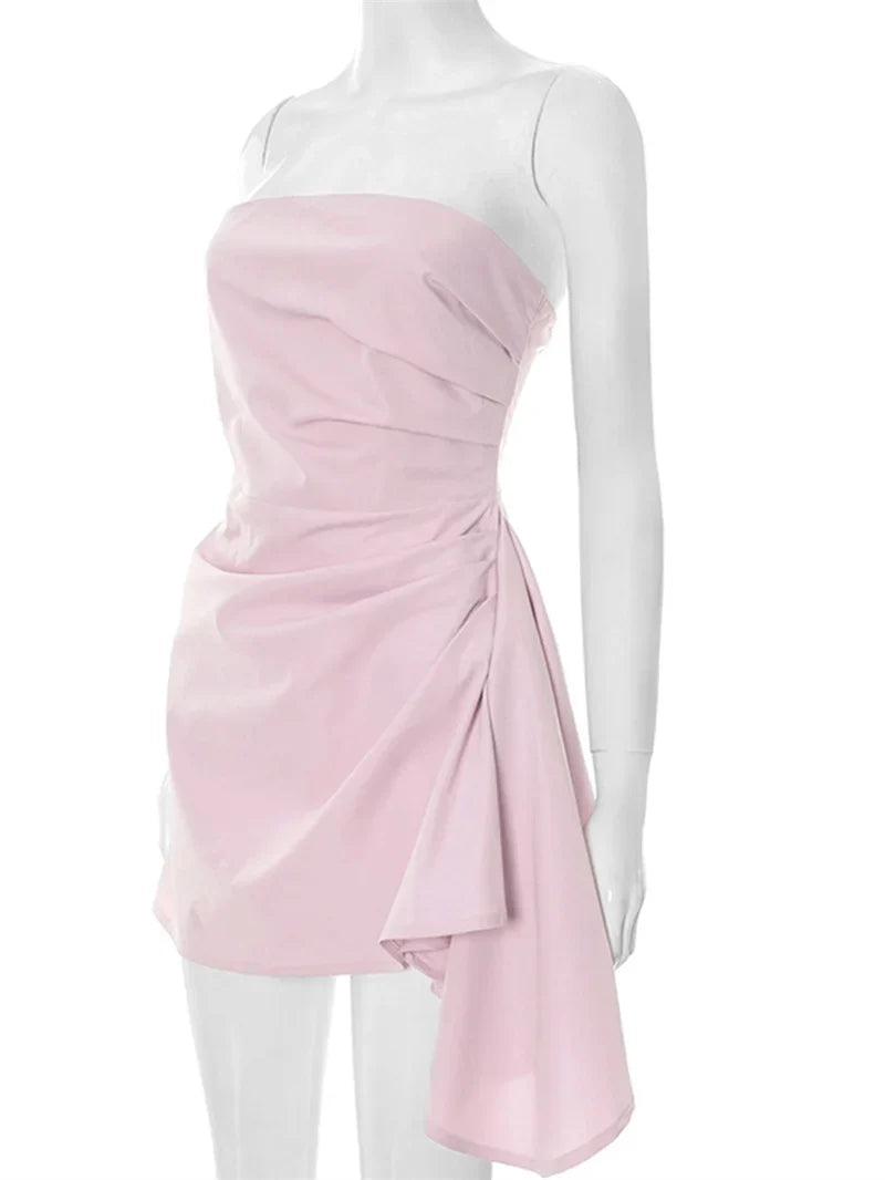 שמלת מיני סטרפלס בעיצוב קיפולים - מלודי