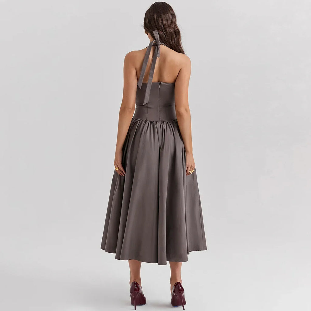 שמלת מידי בגזרת A בעיצוב מחוך קשירה בצוואר - טניה