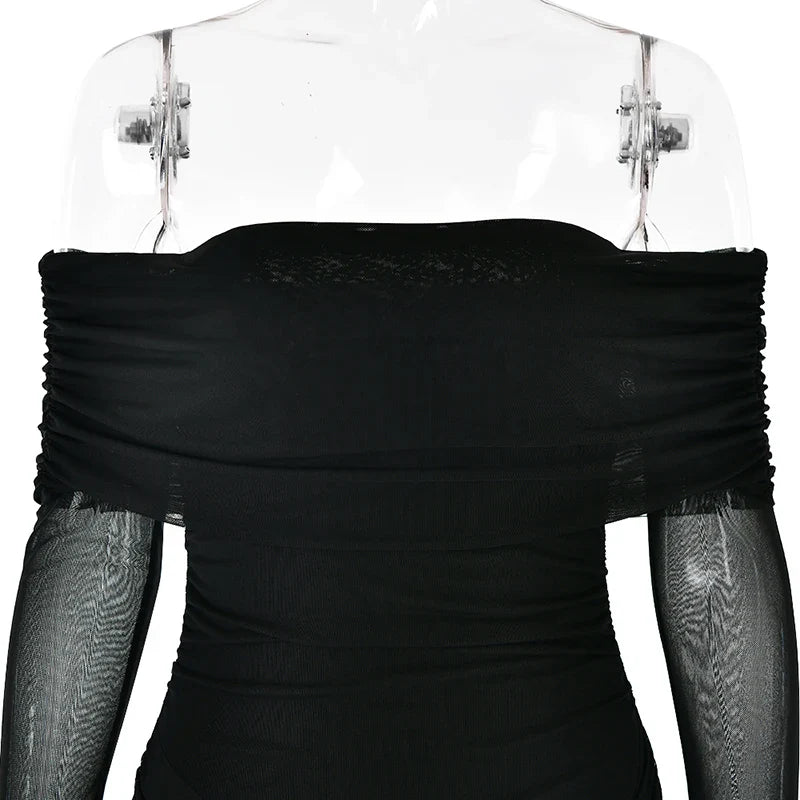 שמלת מיני שיפון כתפיים חשופות בעיצוב קשירה - CAMI