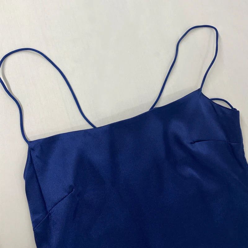 שמלת מקסי סאטן שסע - אזול