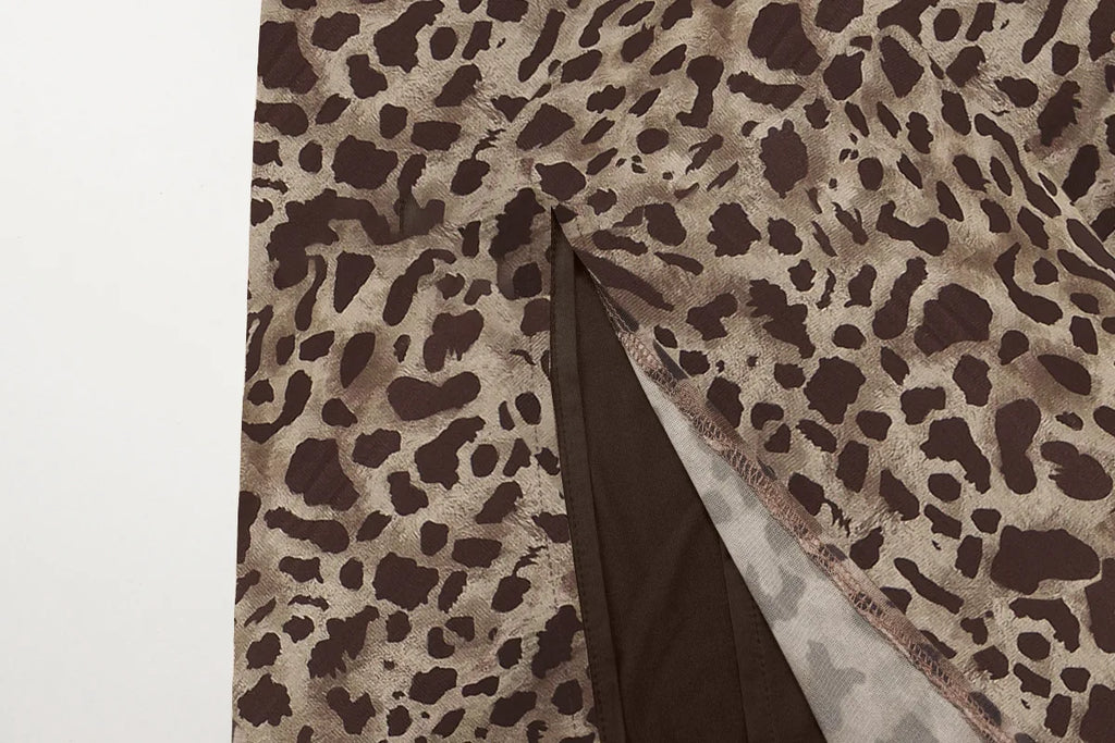 שמלת מקסי שיפון סטרפלס מנומרת שסע עמוק - רותם