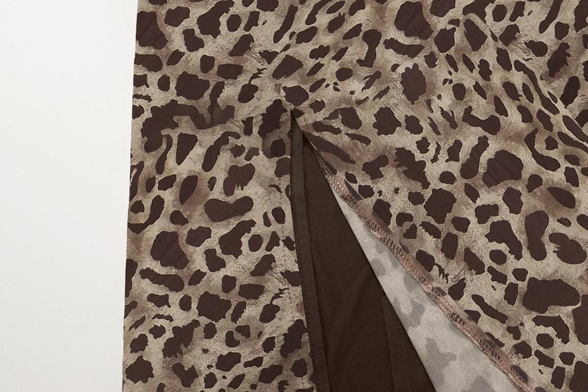 שמלת מקסי שיפון סטרפלס מנומרת שסע עמוק - רותם