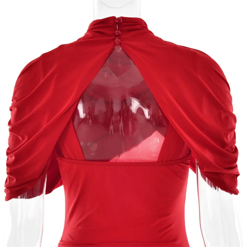 שמלת מידי בעיצוב אסימטרי וכיווצים - מלני