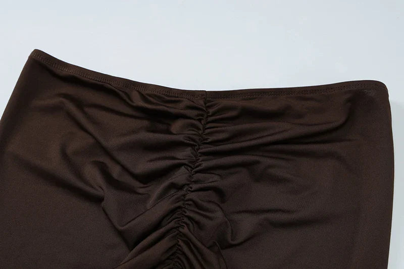 סט בעיצוב כיווצים חצאית מקסי וטופ כתפיים חשופות - מאור