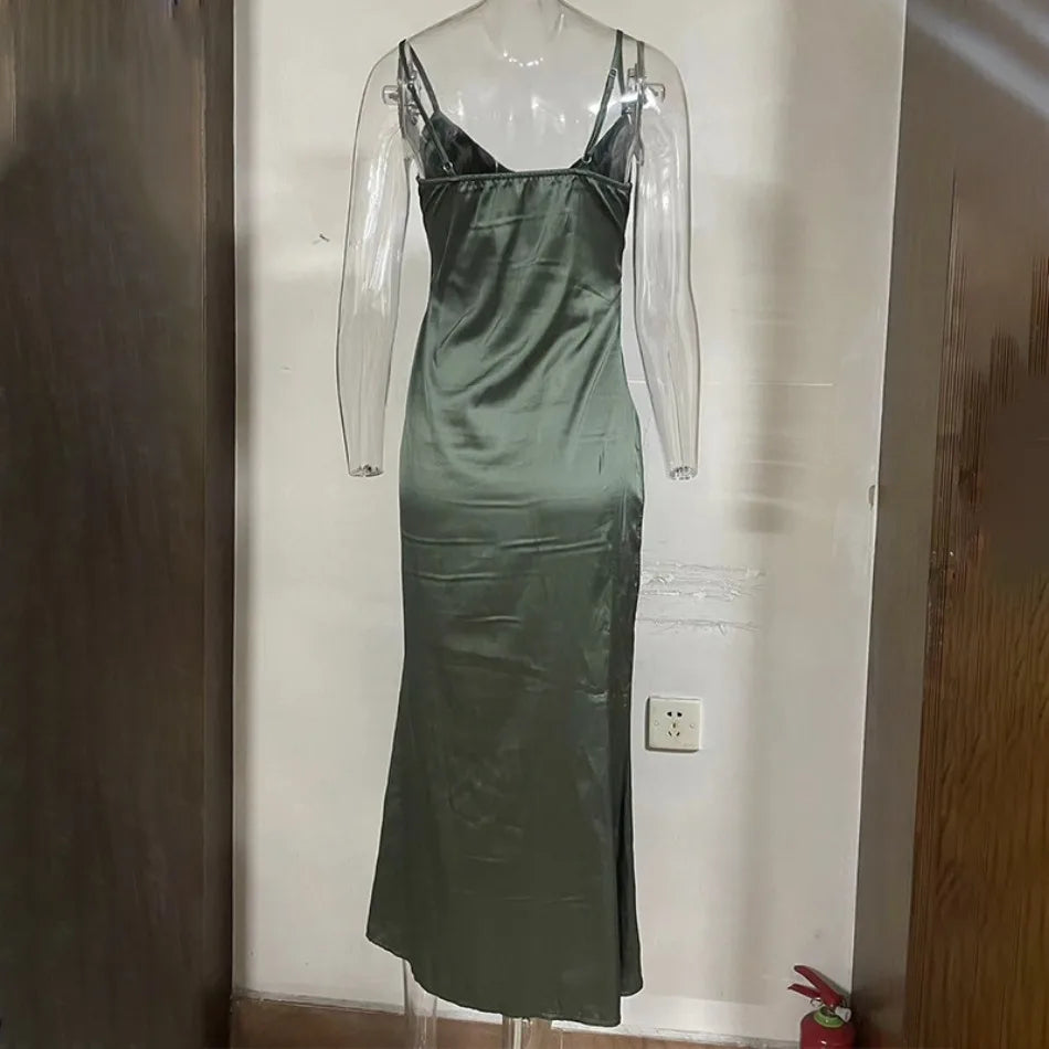 שמלת מקסי סאטן בעיטור קשירות - OLIVIA