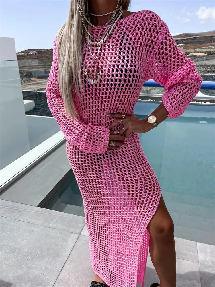 שמלת חוף רשת מקסי בעיצוב שסע - Miranda