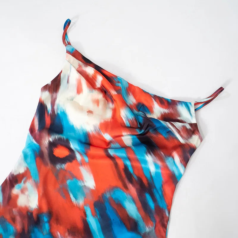 שמלת מקסי סאטן בעיצוב צבעוני - Skylar