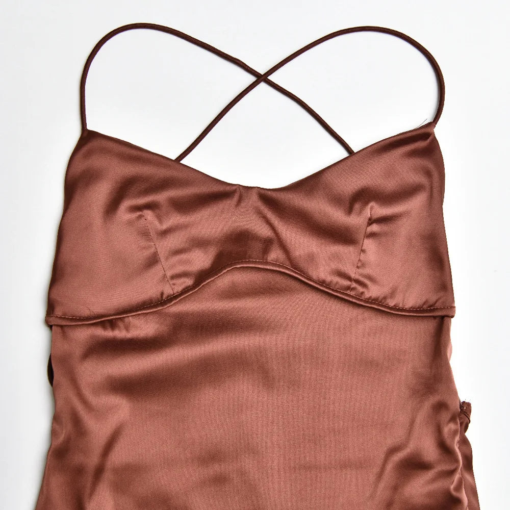 שמלת מקסי סאטן קשירות בגב - ג'ויה