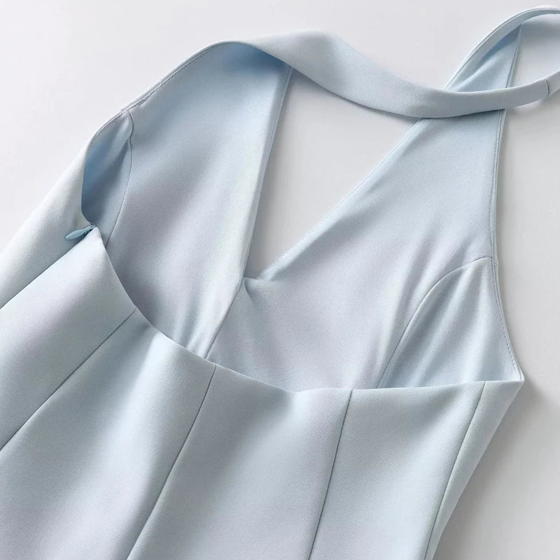 שמלת מיני צמודה בצוואר צווארון V - ונילה