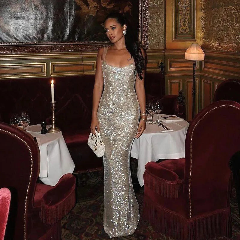 שמלת מקסי נצנצים גב פתוח - SPARKLE