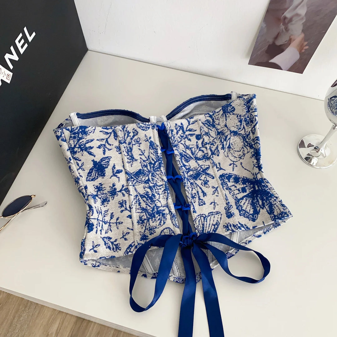 Corset with flower and butterfly design