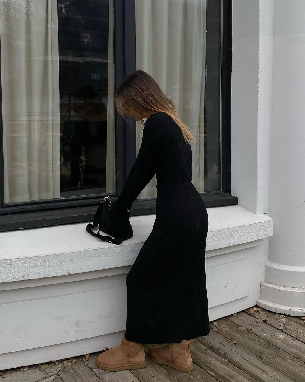 שמלת מקסי סריג צווארון צווארון פולו - גייל