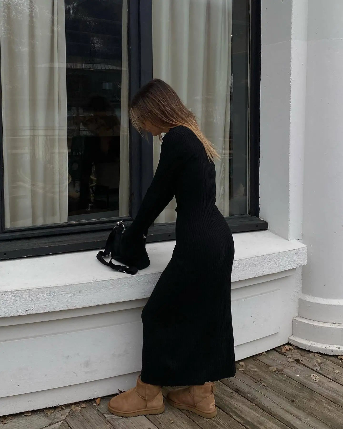 שמלת מקסי סריג צווארון צווארון פולו - גייל