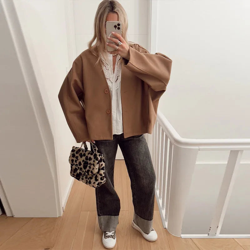 ג'קט צמר קצר סגירת כפתורים - לילי