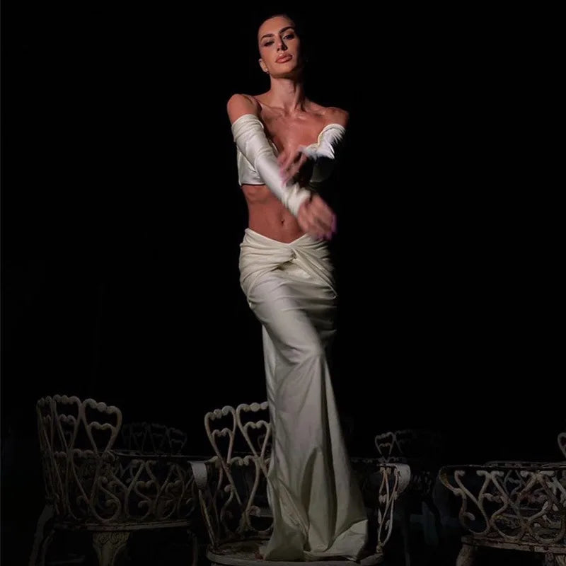 סט שני חלקים בעיצוב כיווצים חצאית מקסי וטופ כתפיים חשופות - Kailani