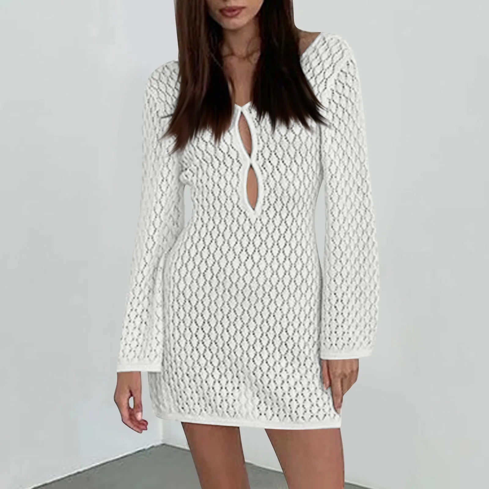 שמלת מיני חוף סרוגה גב פתוח  - Keira