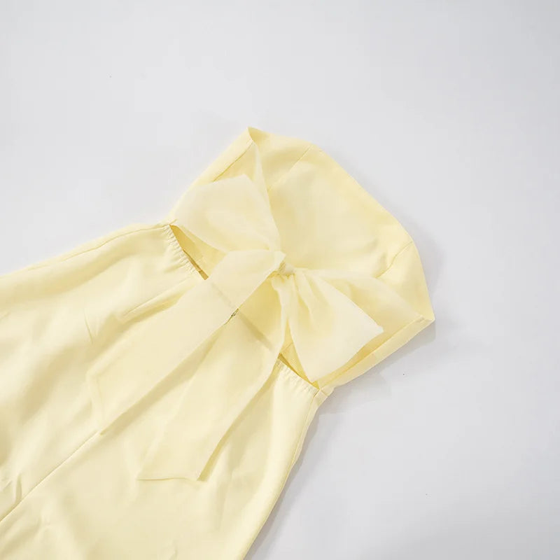 שמלת מקסי סטרפלס מלמלה בעיטור שסע קשירה בגב - ריקה