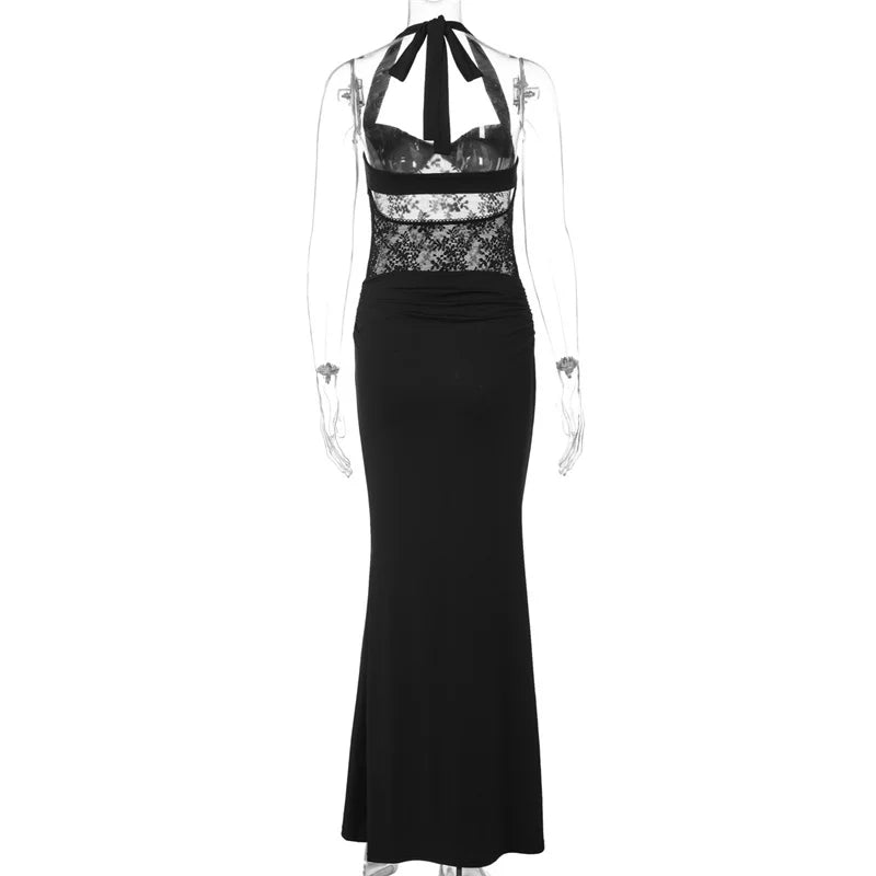 Maxi dress with lace design and open back - Nahora