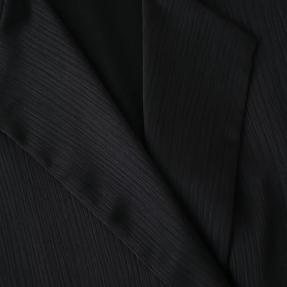 חליפת שני חלקים בד קרפ מבריק נעים מכנסיים ארוכים ובלייזר - ריקה