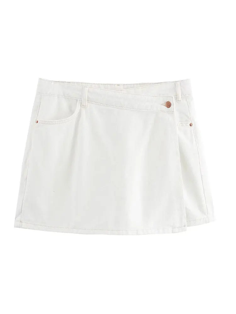 חליפת דנים שני חלקים לבנה מכנס חצאית ובלייזר מכופתר צווארון פולו  -  ג'נסיס