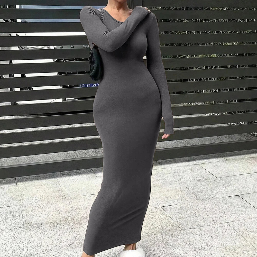 שמלת מקסי בייסיק סרוגה צמודה - Vanessa