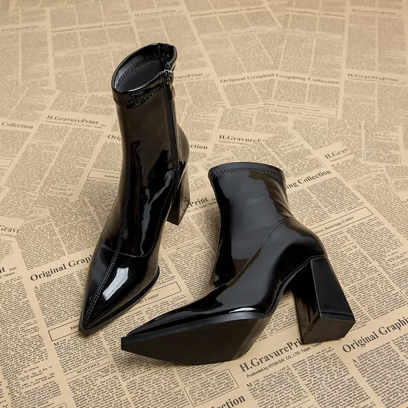 Shiny leatherette heeled boots - Sasha