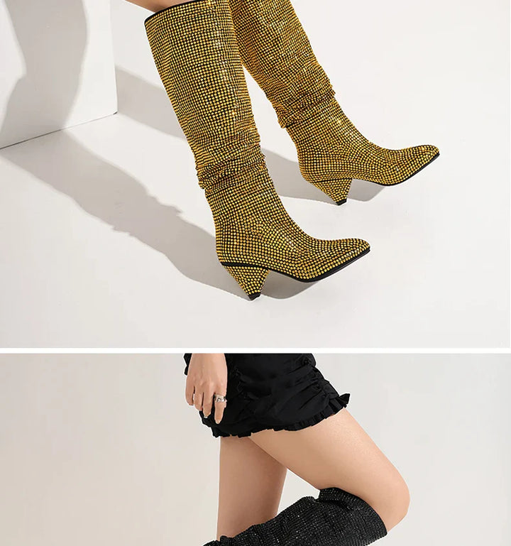 Heeled boots with glittering rhinestones - Daisy