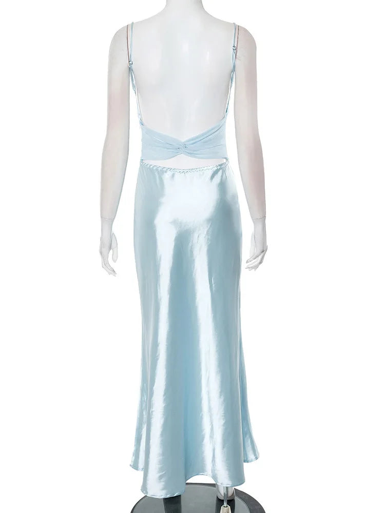 שמלת מקסי סאטן בעיטור רשת וצעיף תואם - סלסטה