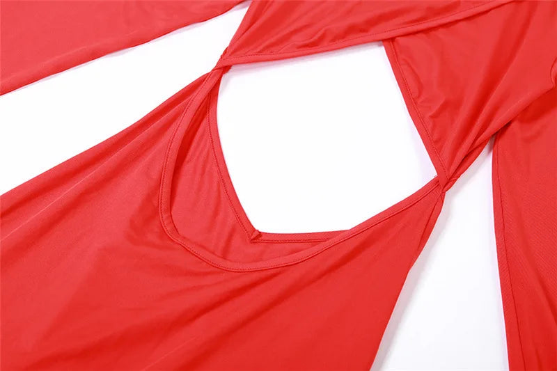 שמלת מקסי אלגנטית צווארון גולף פתוחה בבטן - רוג'ו