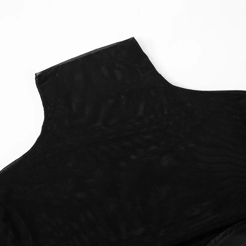 שמלת מיני סאטן צווארון גולף בעיצוב רשת מחוך ופתחים -  DIANA