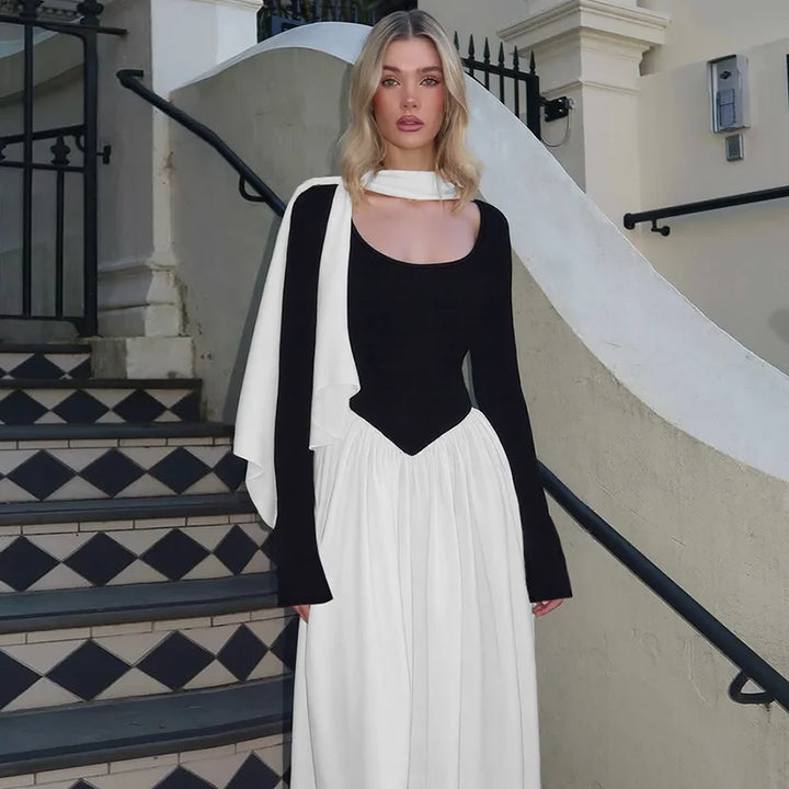 Maxi Dress with Scarf Decoration - NESSIA