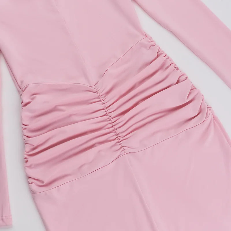 שמלת מקסי גולף בעיטור כיווצים - ורדית