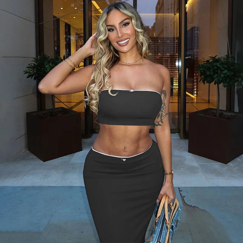 סט שני חלקים חצאית מקסי וטופ סטרפלס - בלום