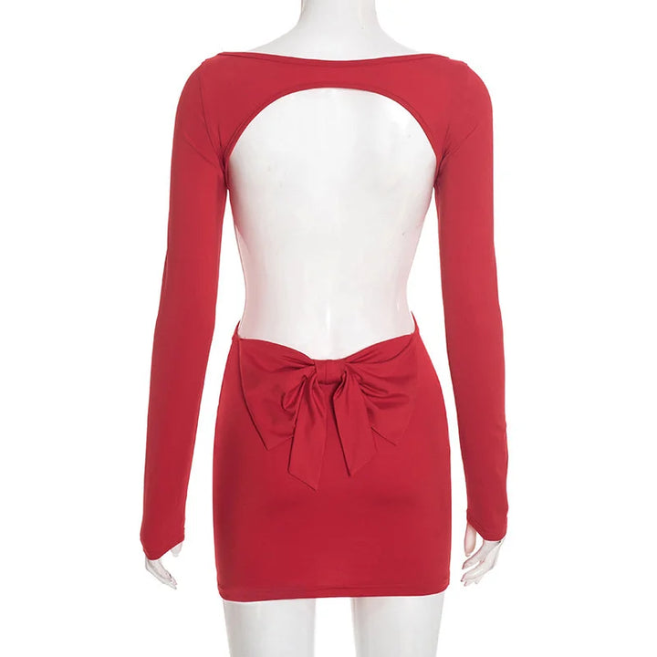Open back mini dress with bow tie design - ORIN