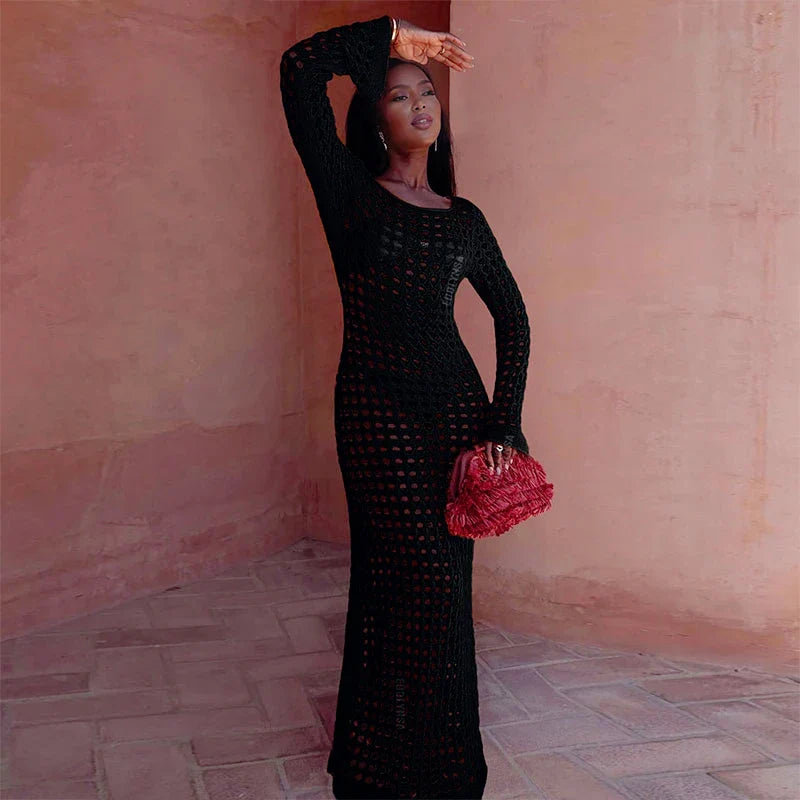 שמלת מקסי חוף רשת  - סול