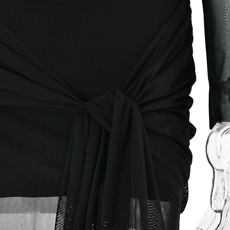 שמלת מיני שיפון כתפיים חשופות בעיצוב קשירה - CAMI