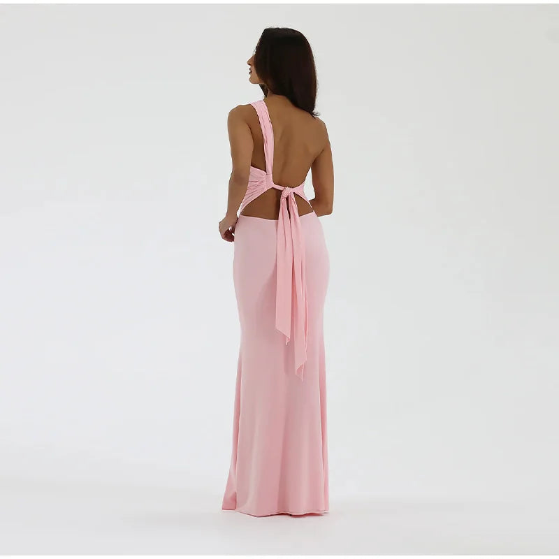 שמלת מקסי קשירה בגב - BABY PINK