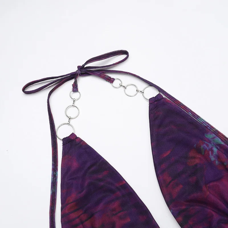 שמלת מקסי רשת קיצית קשירה בצוואר בעיטור חישוקי אבזם - אמאיה