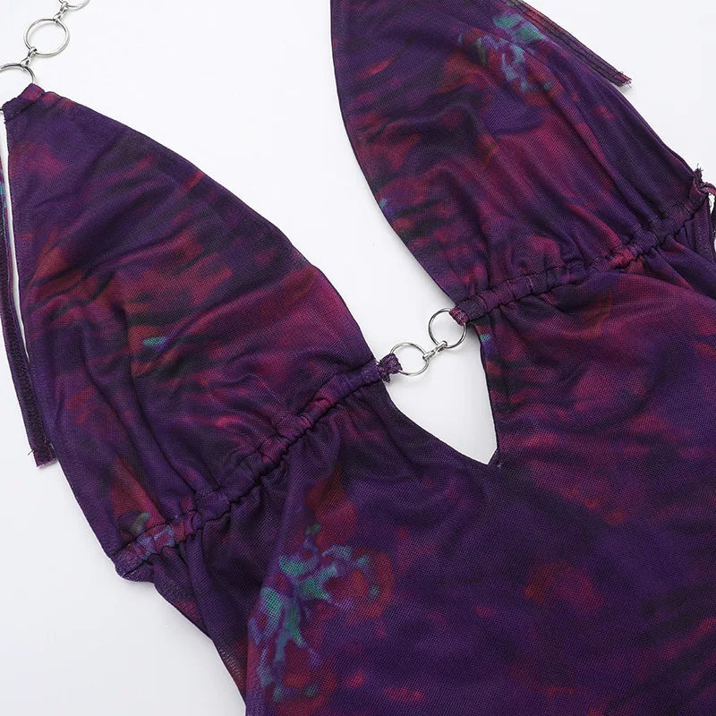 שמלת מקסי רשת קיצית קשירה בצוואר בעיטור חישוקי אבזם - אמאיה